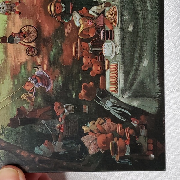 Picnic Family Bears Metal Tin Sign Baseball Outside Play Old Time Bike Park VTG - Picture 5 of 16